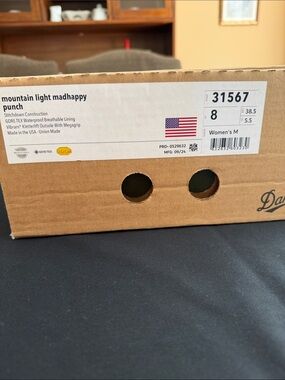 Madhappy Tan Cardboard Shoe Box with White Label and American Flag Accent